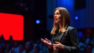 female executive focusing on delivering a ted talk to a large audience from stage-1 page 4 element 6.2